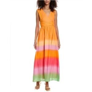 Taylor Womens L Rainbow Ombre Sleeveless Maxi Summer Beach Vacay Dress NEW